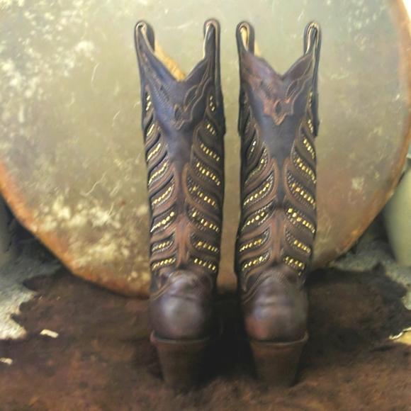 CORRAL C2878 brown leather & gold studded snip toe cowgirl western boots… - Picture 6 of 16